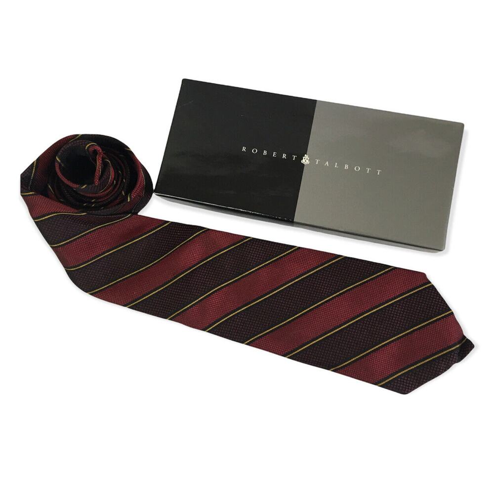 Robert Talbott Studio Men's Red Gold Striped Silk Necktie 58" Classic